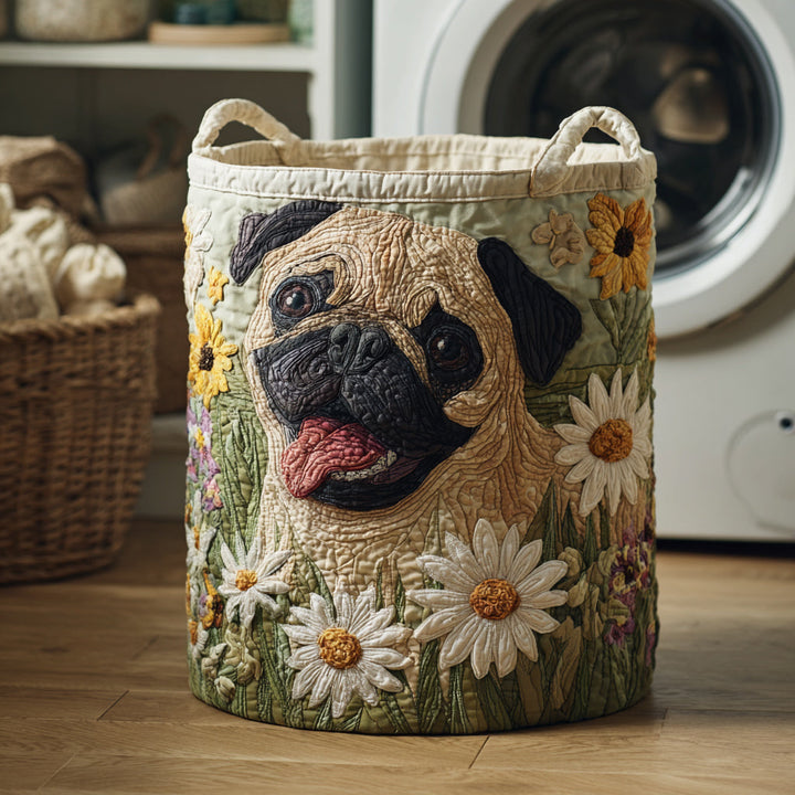 Panier à Linge avec Pugs dans des Marguerites