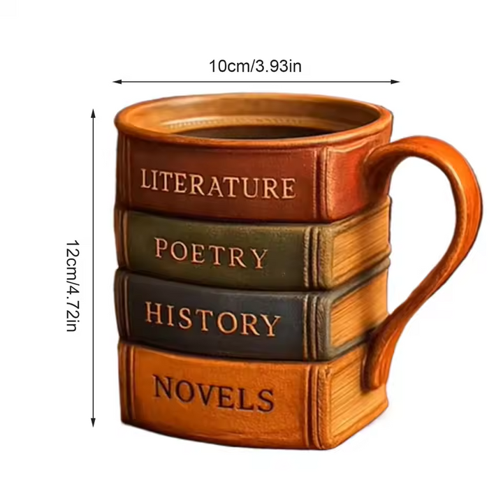 Mug en céramique 3D fait main – Thème Bibliothèque, Havre de Lecteurs