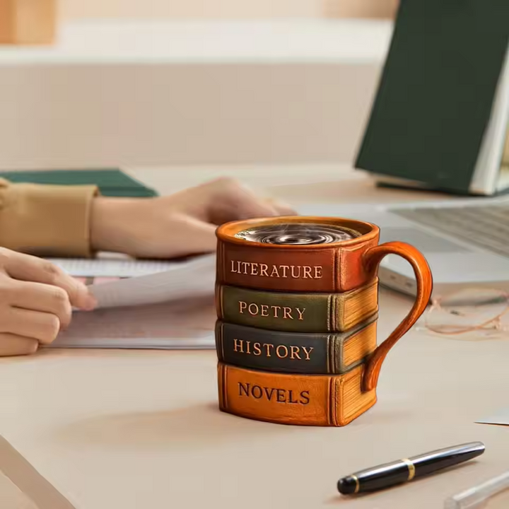 Mug en céramique 3D fait main – Thème Bibliothèque, Havre de Lecteurs