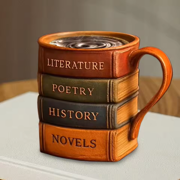 Mug en céramique 3D fait main – Thème Bibliothèque, Havre de Lecteurs