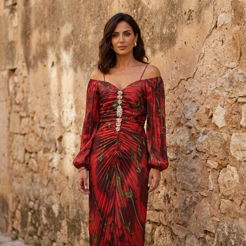 Gregoria™ | Robe Longue Fleurie avec Décolleté Profond