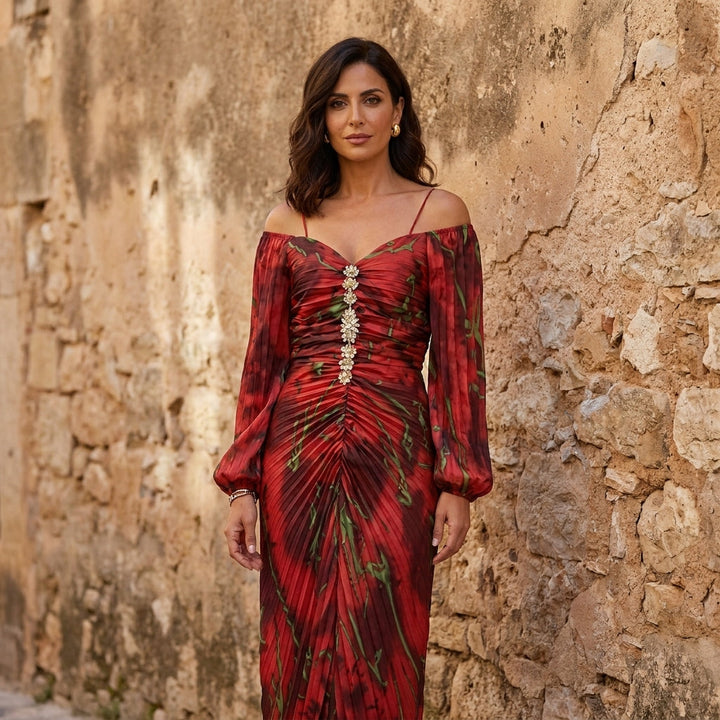 Gregoria™ | Robe Longue Fleurie avec Décolleté Profond
