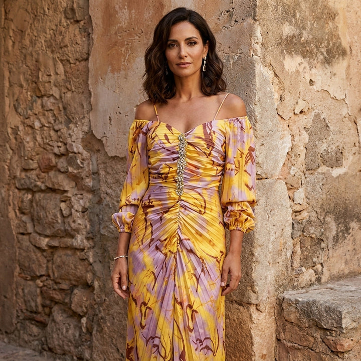 Gregoria™ | Robe Longue Fleurie avec Décolleté Profond
