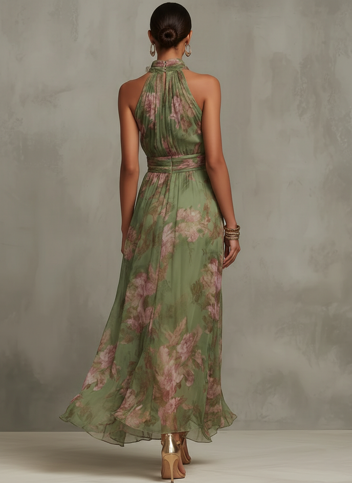 Lidia | Robe Maxi Halter Florale Élégante
