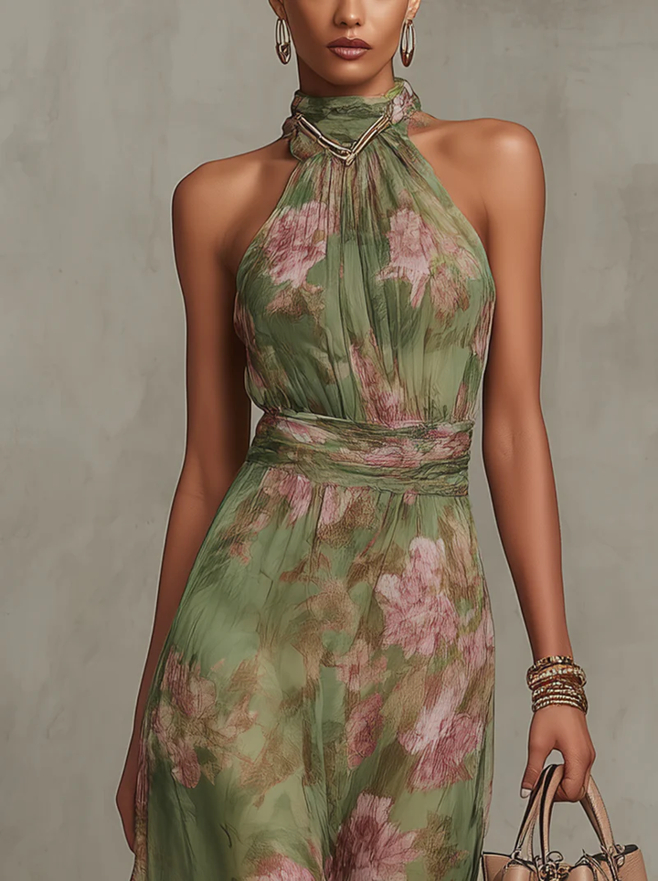 Lidia | Robe Maxi Halter Florale Élégante