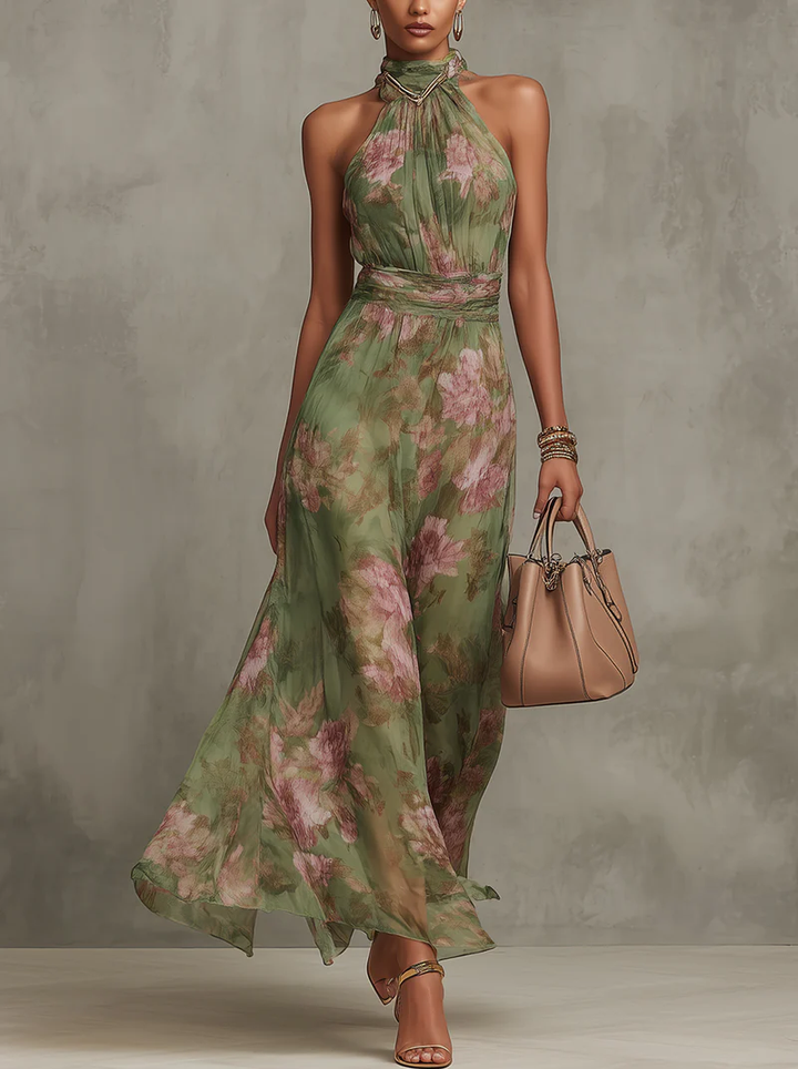Lidia | Robe Maxi Halter Florale Élégante