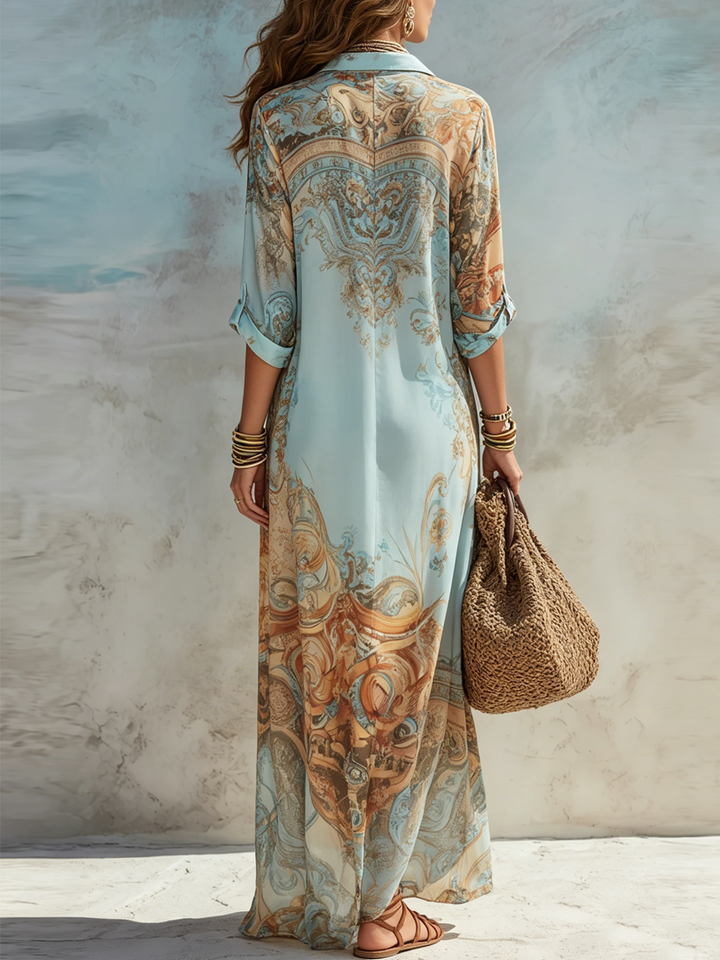 Valeria | Robe Maxi avec Imprimé Floral Bleu pour les Vacances
