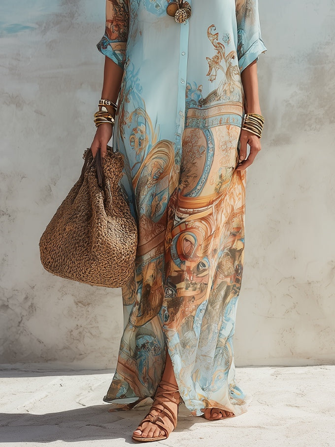 Valeria | Robe Maxi avec Imprimé Floral Bleu pour les Vacances