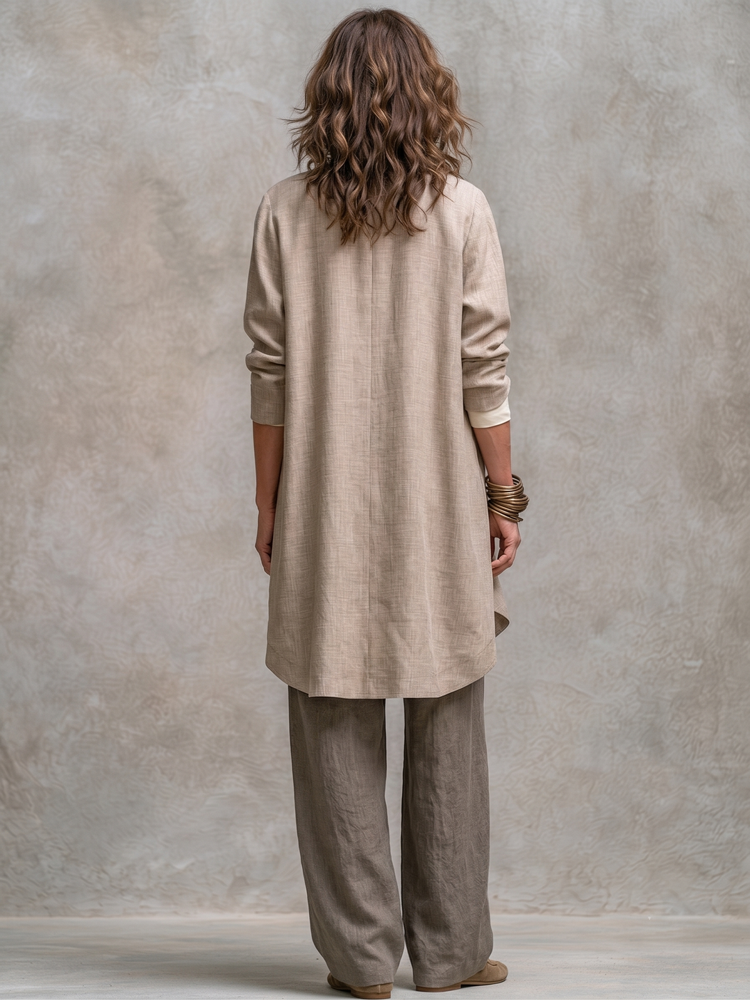 Costanza | Ensemble de Trois Pièces Beige et Gris, Casual en Couches, avec Pantalon Palazzo, Élégant