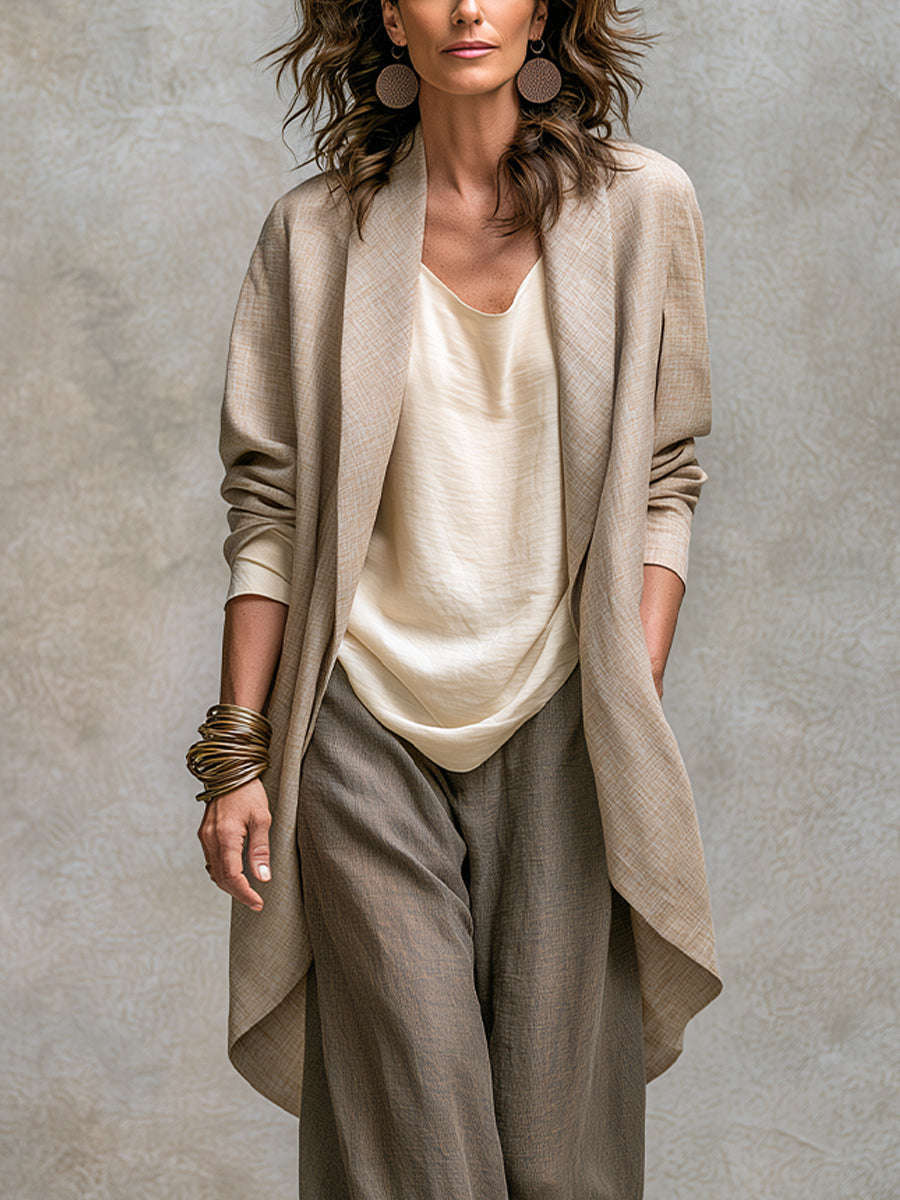 Costanza | Ensemble de Trois Pièces Beige et Gris, Casual en Couches, avec Pantalon Palazzo, Élégant