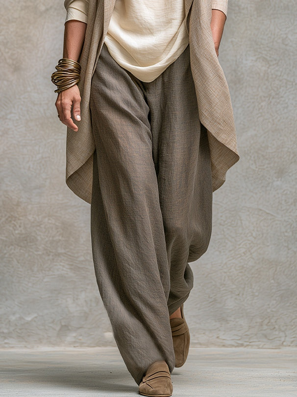 Costanza | Ensemble de Trois Pièces Beige et Gris, Casual en Couches, avec Pantalon Palazzo, Élégant