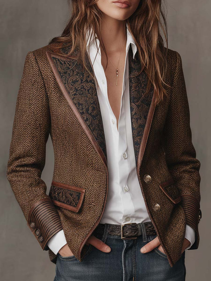 Blazer Femme en Houndstooth avec Panneaux Imprimés