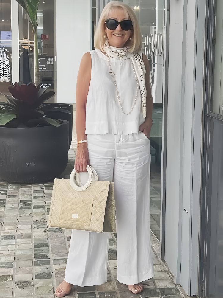Trinidad™ | Ensemble Blanc Haut sans Manches et Pantalon Large