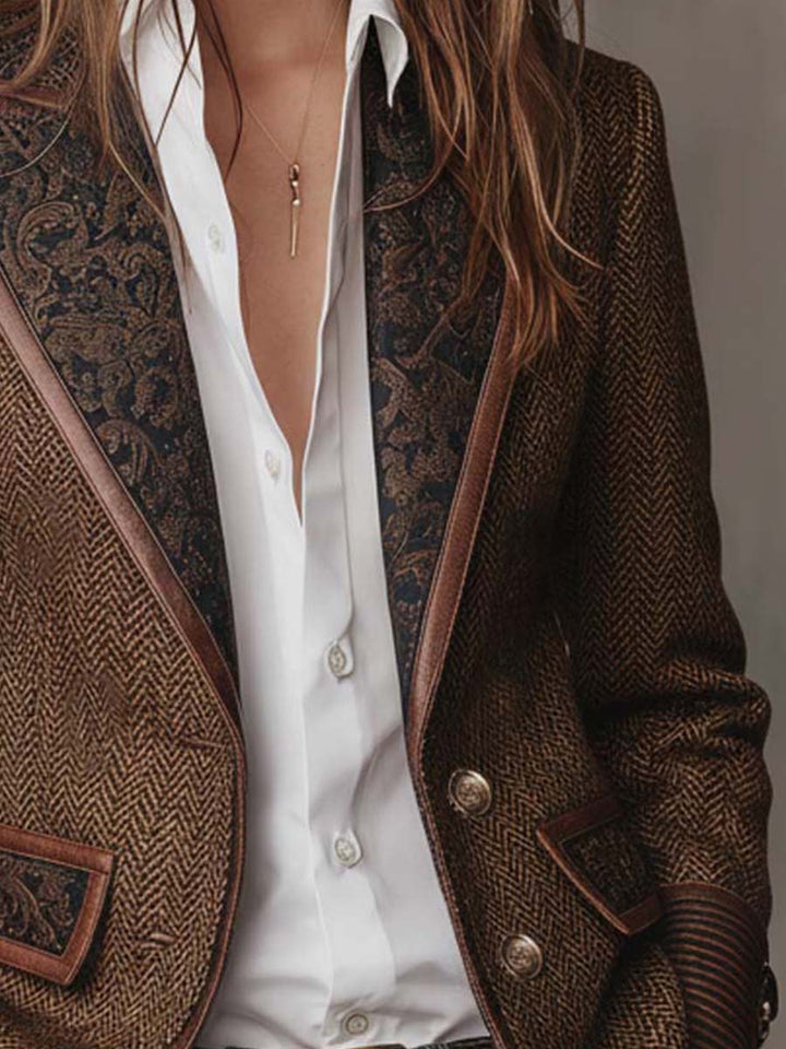 Blazer Femme en Houndstooth avec Panneaux Imprimés