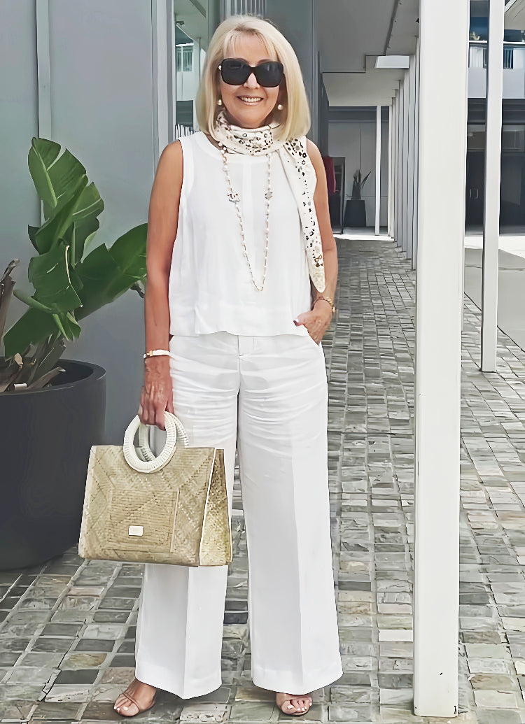 Trinidad™ | Ensemble Blanc Haut sans Manches et Pantalon Large
