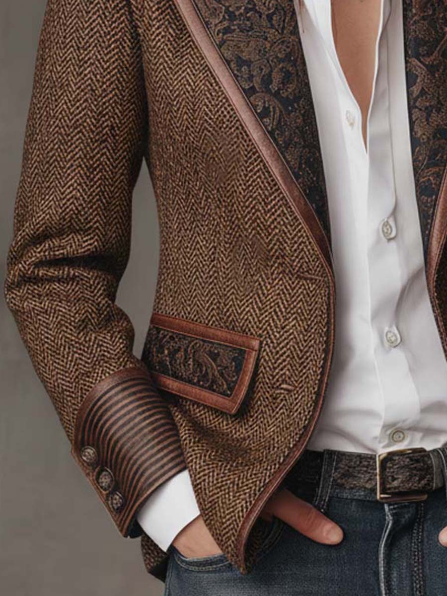 Blazer Femme en Houndstooth avec Panneaux Imprimés