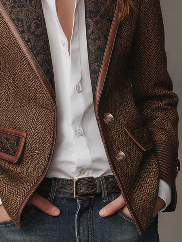 Blazer Femme en Houndstooth avec Panneaux Imprimés