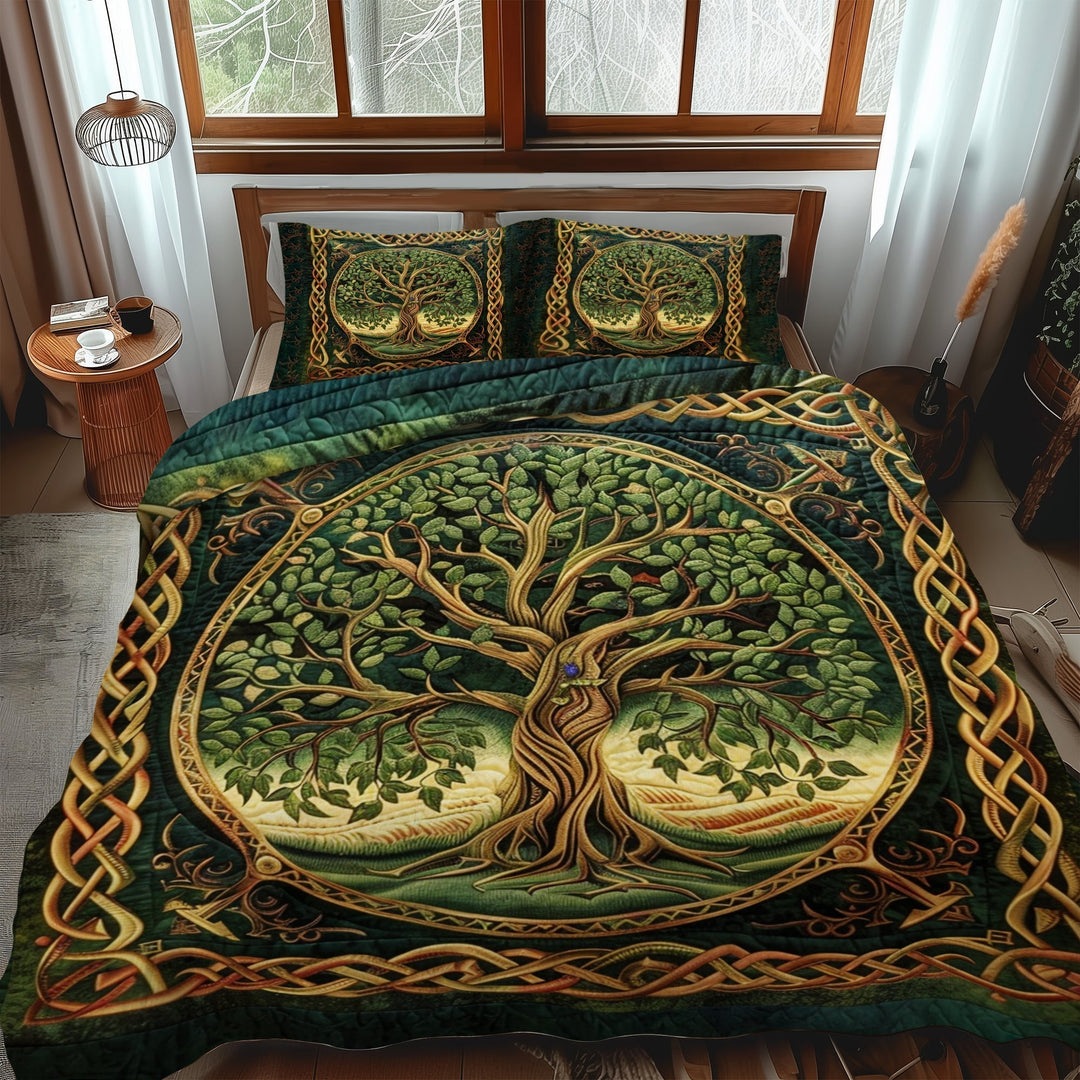 Ensemble de Literie Celtique Majestueux Arbre de Vie en 3 Pièces
