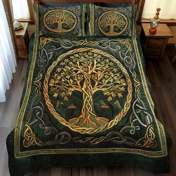 Ensemble de literie 3 pièces Arbre de Vie Celtique Doré