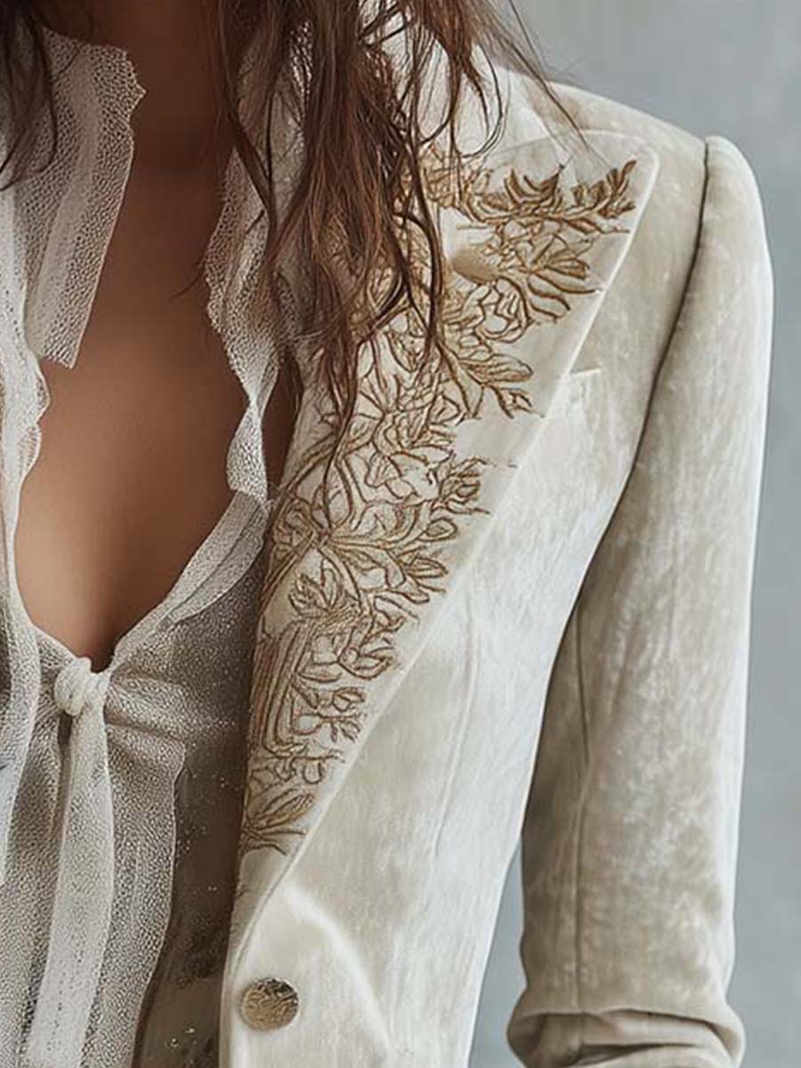 Blazer Satorial Femme Ivoire Brodé