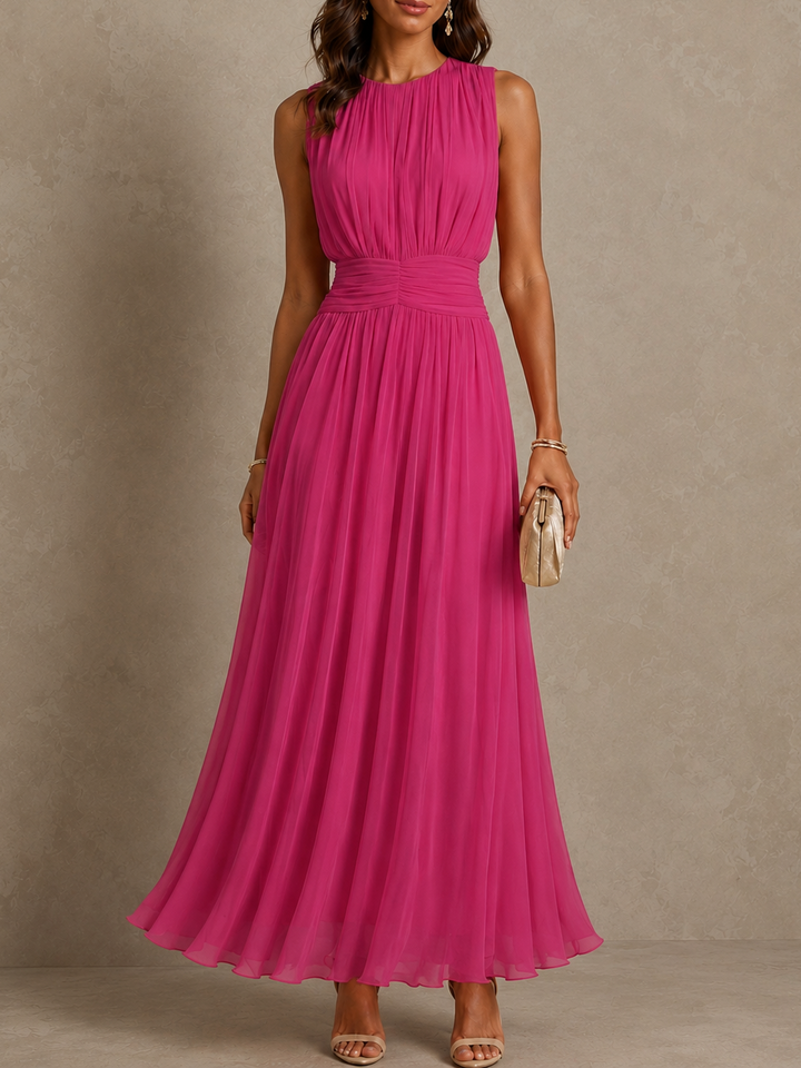 Isabel | Robe Maxi Roxanne avec Taille Froncée et Sans Manches