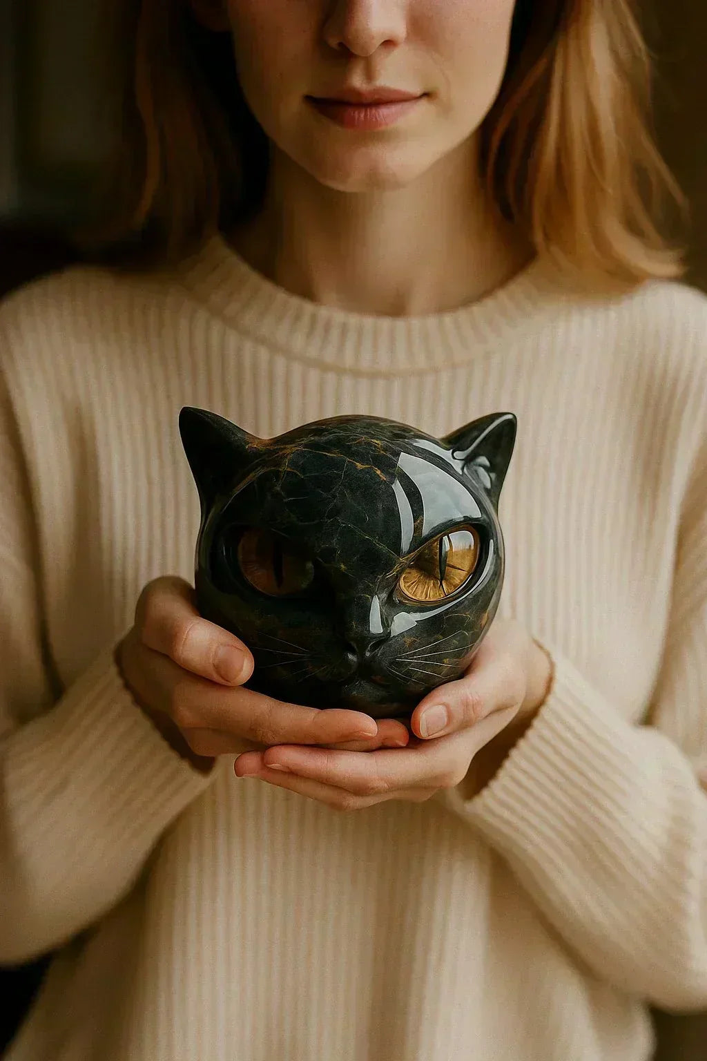 NyxCharm – Sculpture de Tête de Chat Noir Mystique