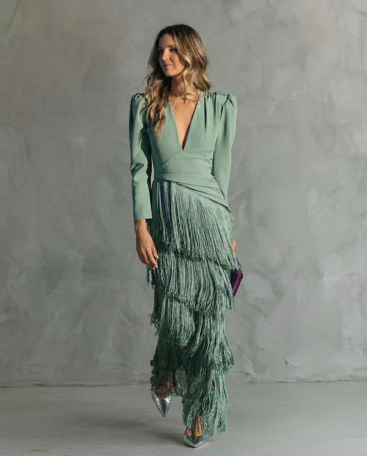 Chiara | Robe Élégante avec Manches Frangées