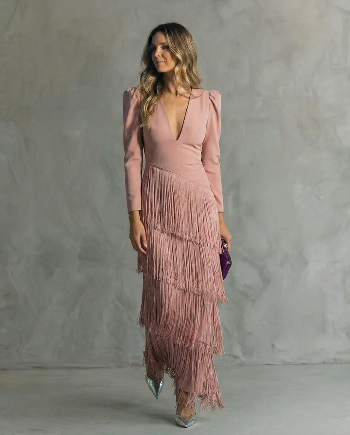 Chiara | Robe Élégante avec Manches Frangées