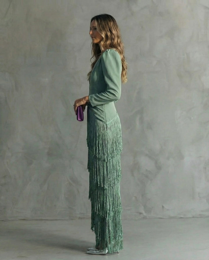 Chiara | Robe Élégante avec Manches Frangées