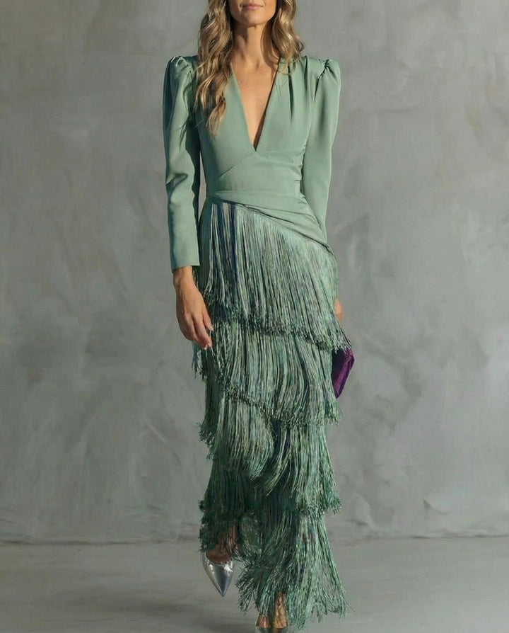 Chiara | Robe Élégante avec Manches Frangées