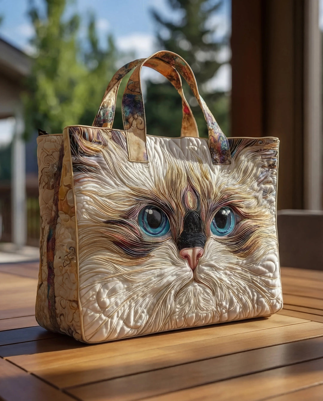 Sac à main artisanal “Chat Blanc aux Yeux Bleus”