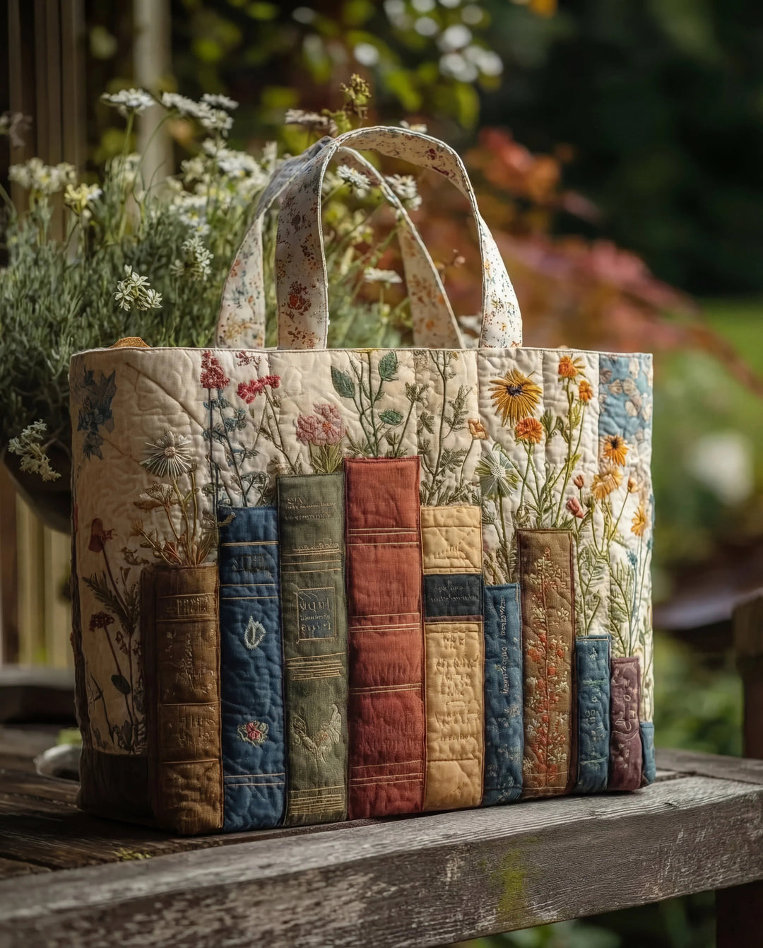 Sac À Main Artisanal  "Livres et Fleurs"