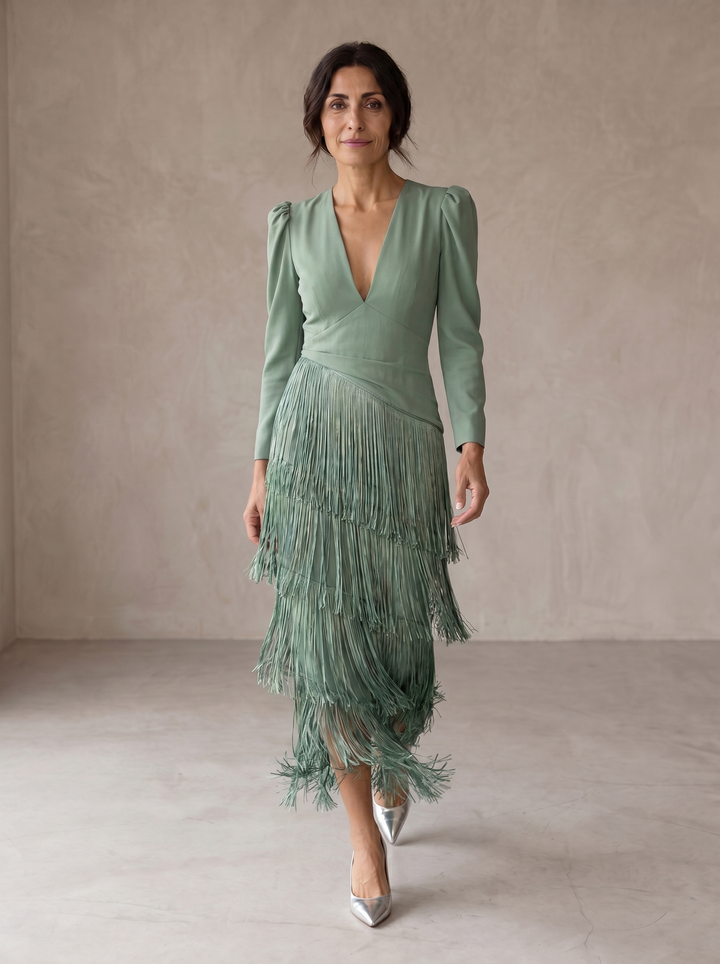 Chiara | Robe Élégante avec Manches Frangées