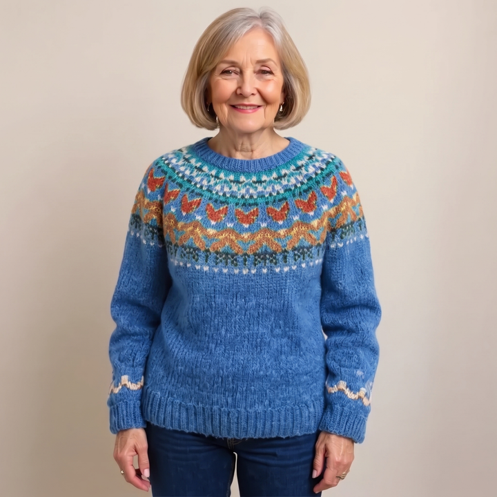 Halla | Pull en tricot bleu et blanc