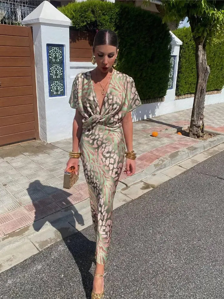 Higinia™ | Robe Midi Imprimée en Tons Cuivre