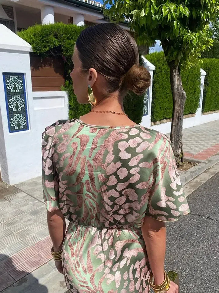 Higinia™ | Robe Midi Imprimée en Tons Cuivre