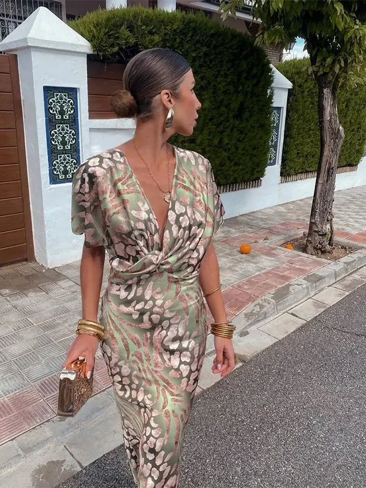 Higinia™ | Robe Midi Imprimée en Tons Cuivre