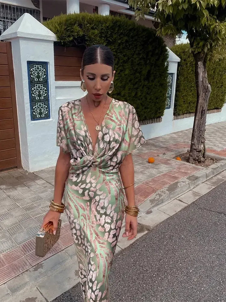 Higinia™ | Robe Midi Imprimée en Tons Cuivre