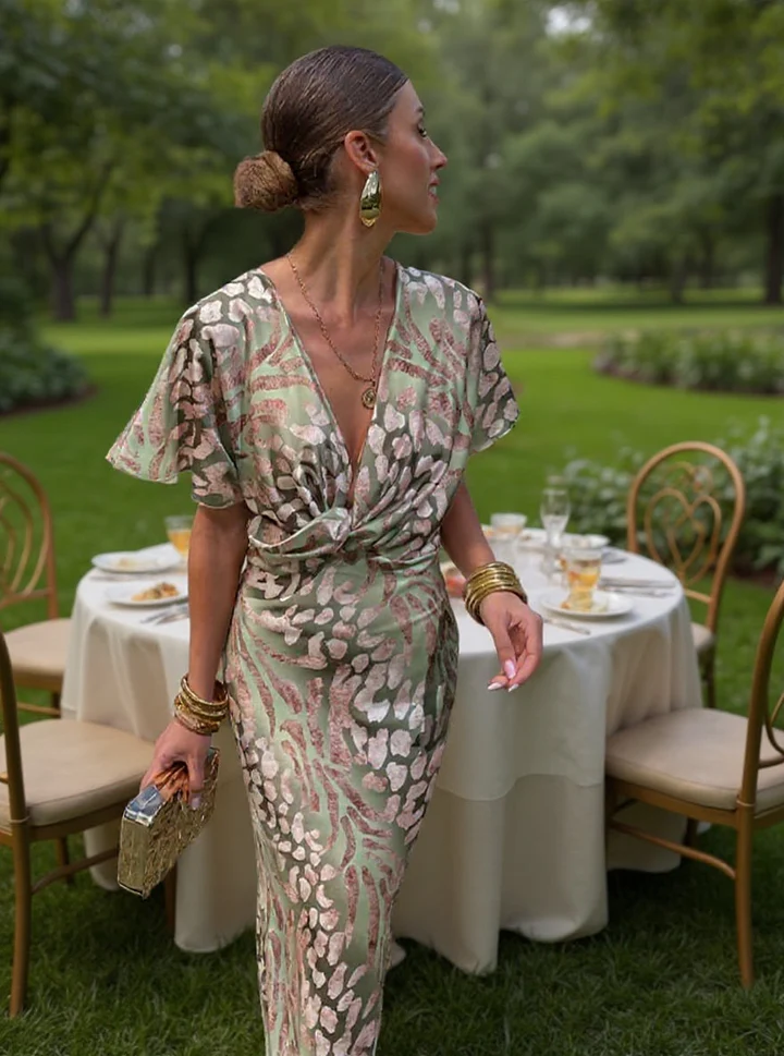 Higinia™ | Robe Midi Imprimée en Tons Cuivre
