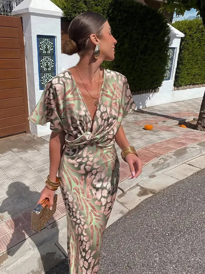 Higinia™ | Robe Midi Imprimée en Tons Cuivre