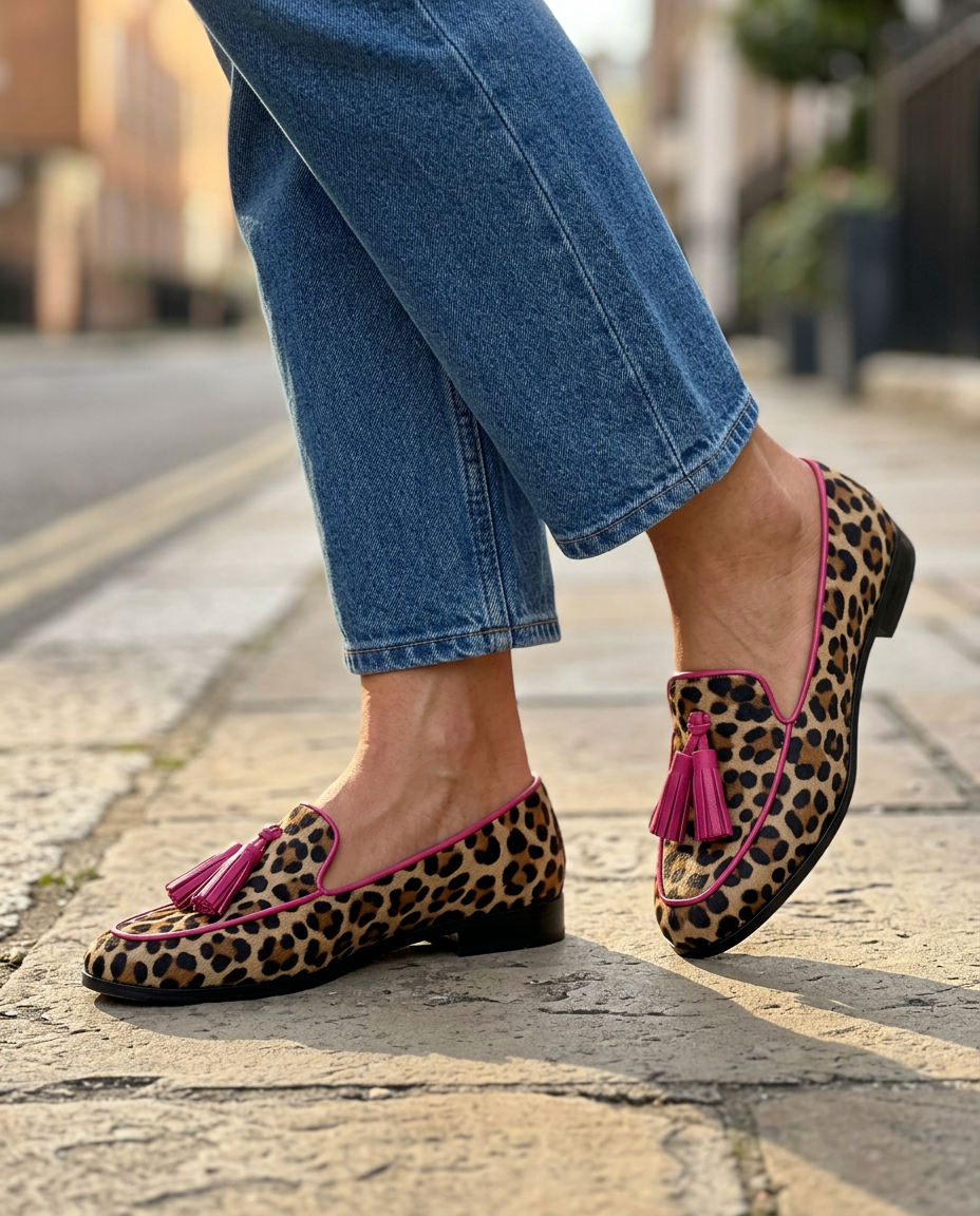 Mocassins Fiamma — Léopard avec Profils et Nappes Fuchsia