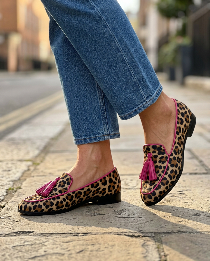Mocassins Fiamma — Léopard avec Profils et Nappes Fuchsia