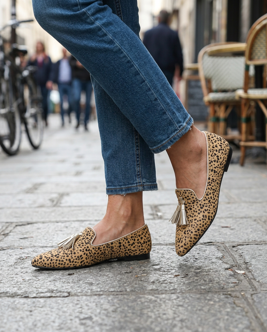 Mocassins Gênes — Guépard, Pompons Or