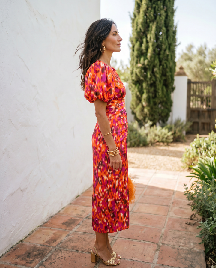 Carla™ | Robe Midi Fleurie avec Manches Bouffantes