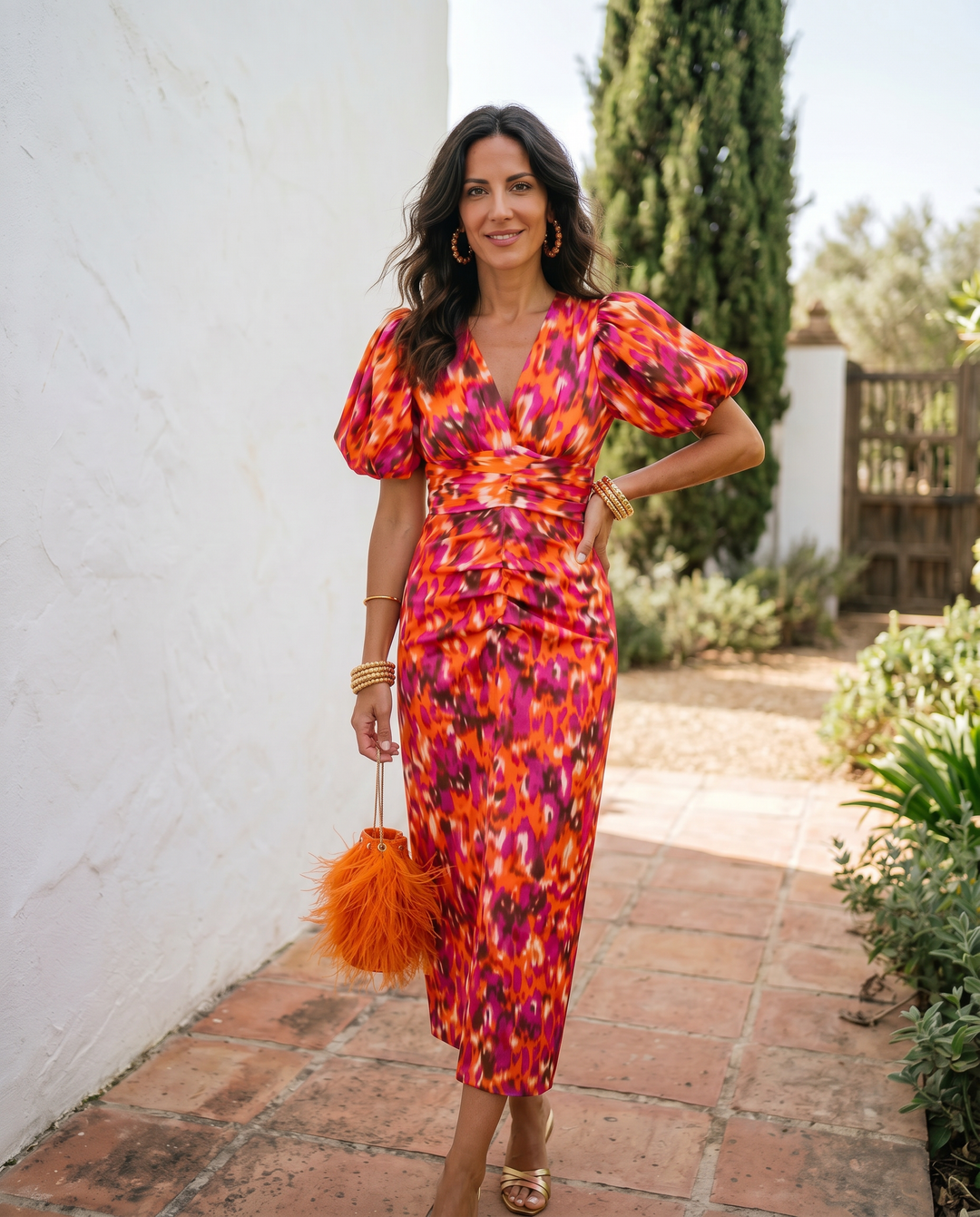 Carla™ | Robe Midi Fleurie avec Manches Bouffantes