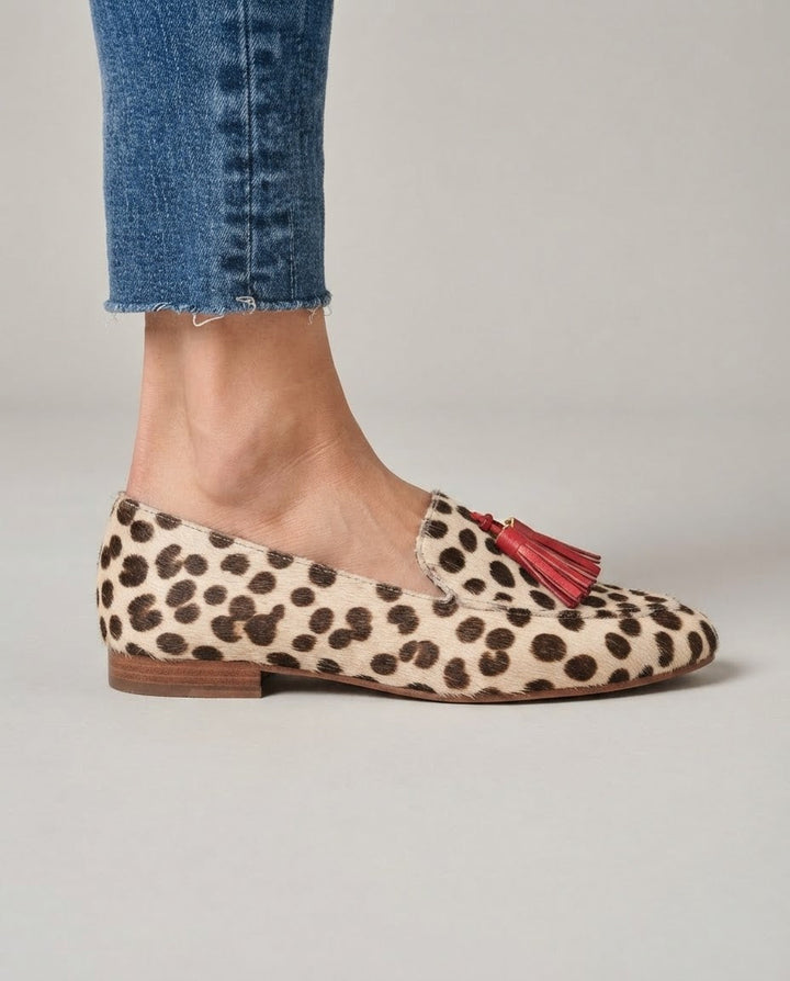 Mocassin Aurora — Pois Panna, Franges Rouges