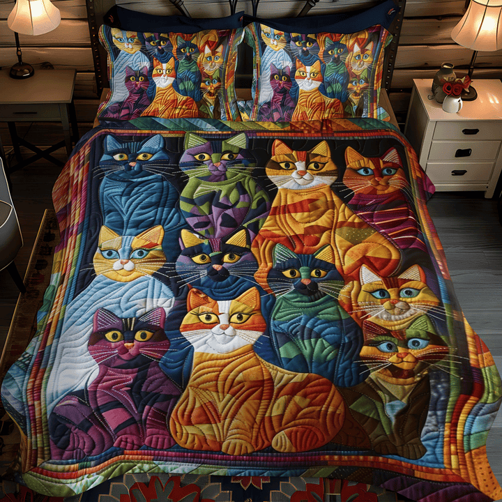 Ensemble de Literie 3 Pièces Chat Fantaisie